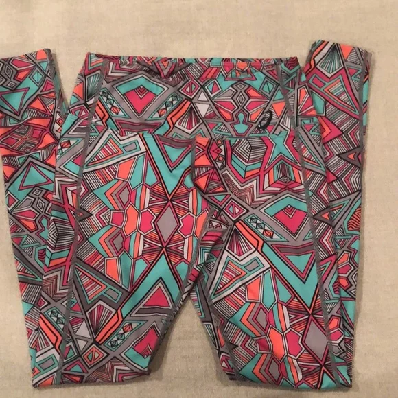 ASICS Leggings Geometric green, Peach, Pink design size SMALL - Picture 3 of 8